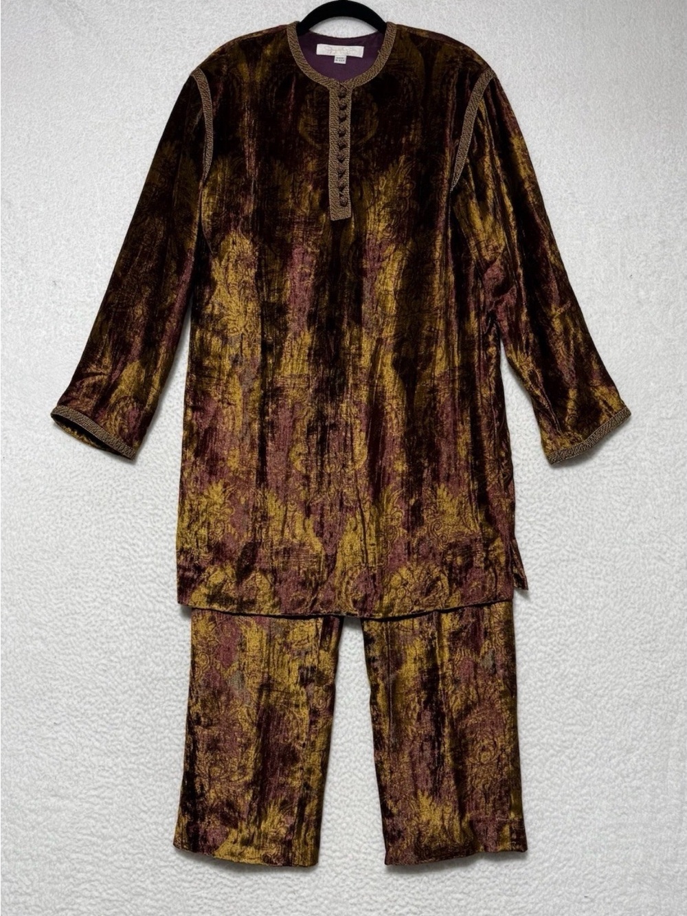 VTG Oscar de la Renta Pink Label 2 Piece Crushed Velvet Union Made Outfit READ*